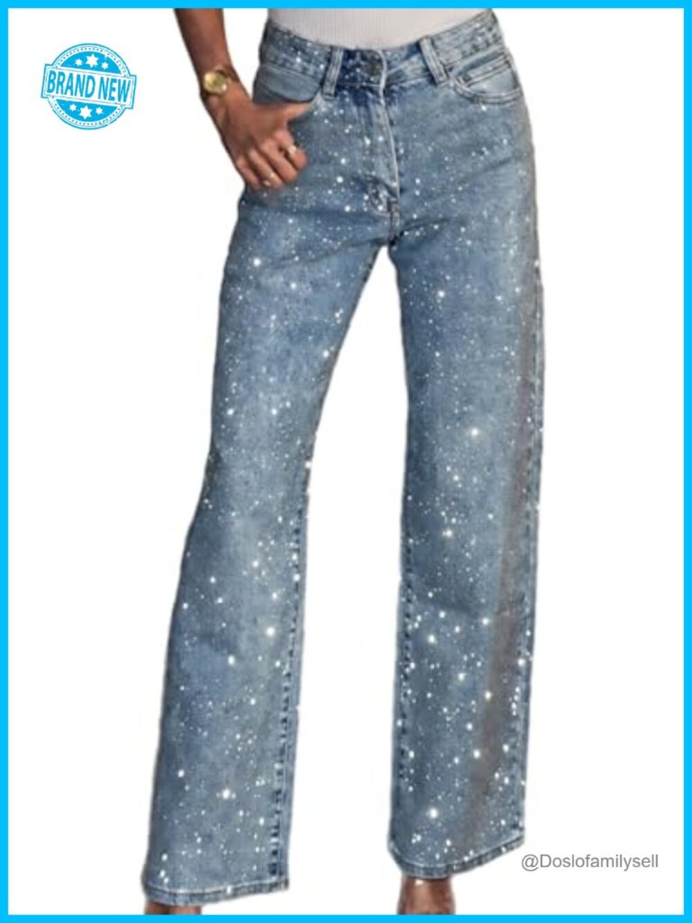 Womens Wide Leg Rhinestone Camo Jeans High Waisted Sparkly Military Pants